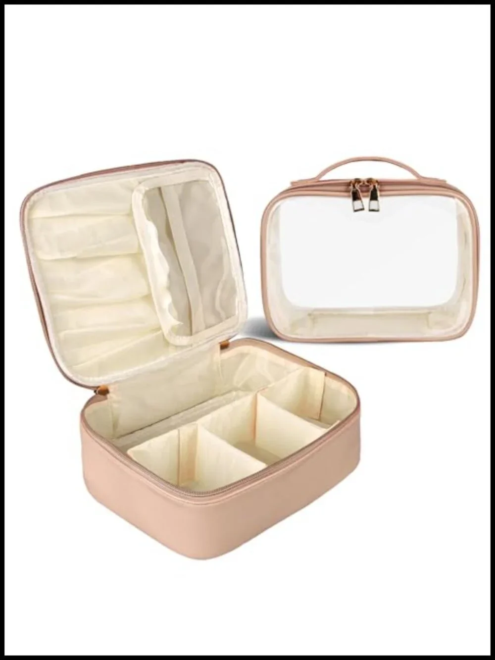 2PCS PU Leather Cosmetic Bags Set, Waterproof Travel Makeup Organizer with